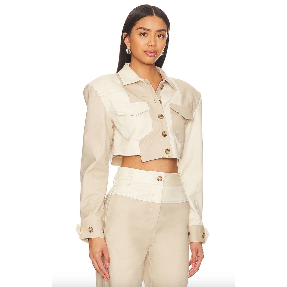 NWT Camila Coelho Araceli‎ Cropped Jacket Structured Blazer Neutral Size M $218